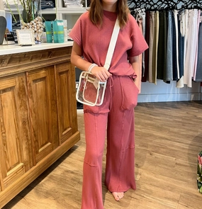 Tear Resistant Fabric TemperatureRegulating Fabric Bella Loungewear Set In Marsala