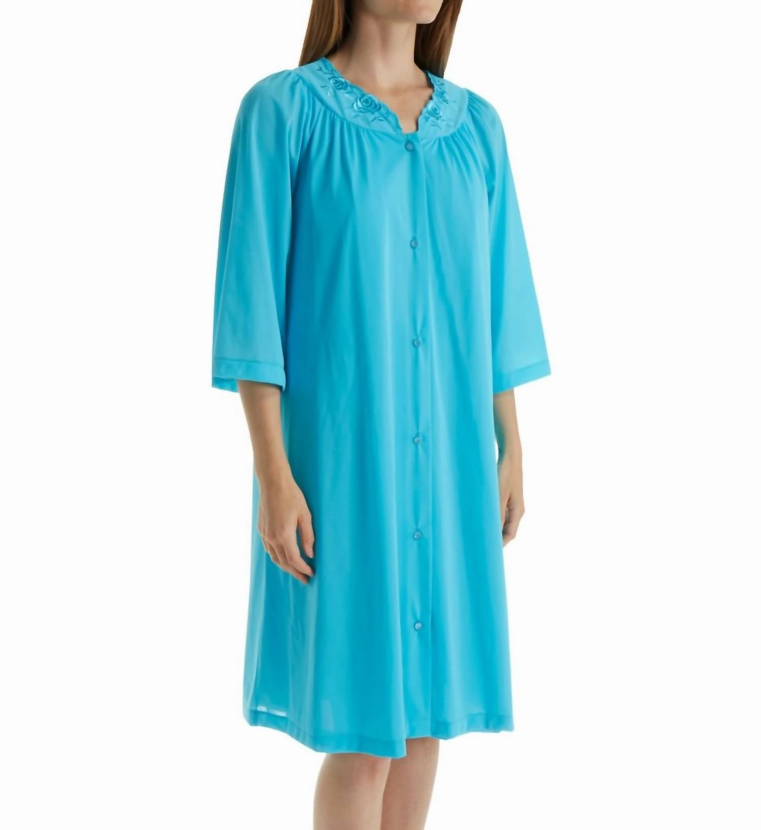 Short 3/4 Sleeve Button Down Robe In Turquoise MotionAdaptive Fit