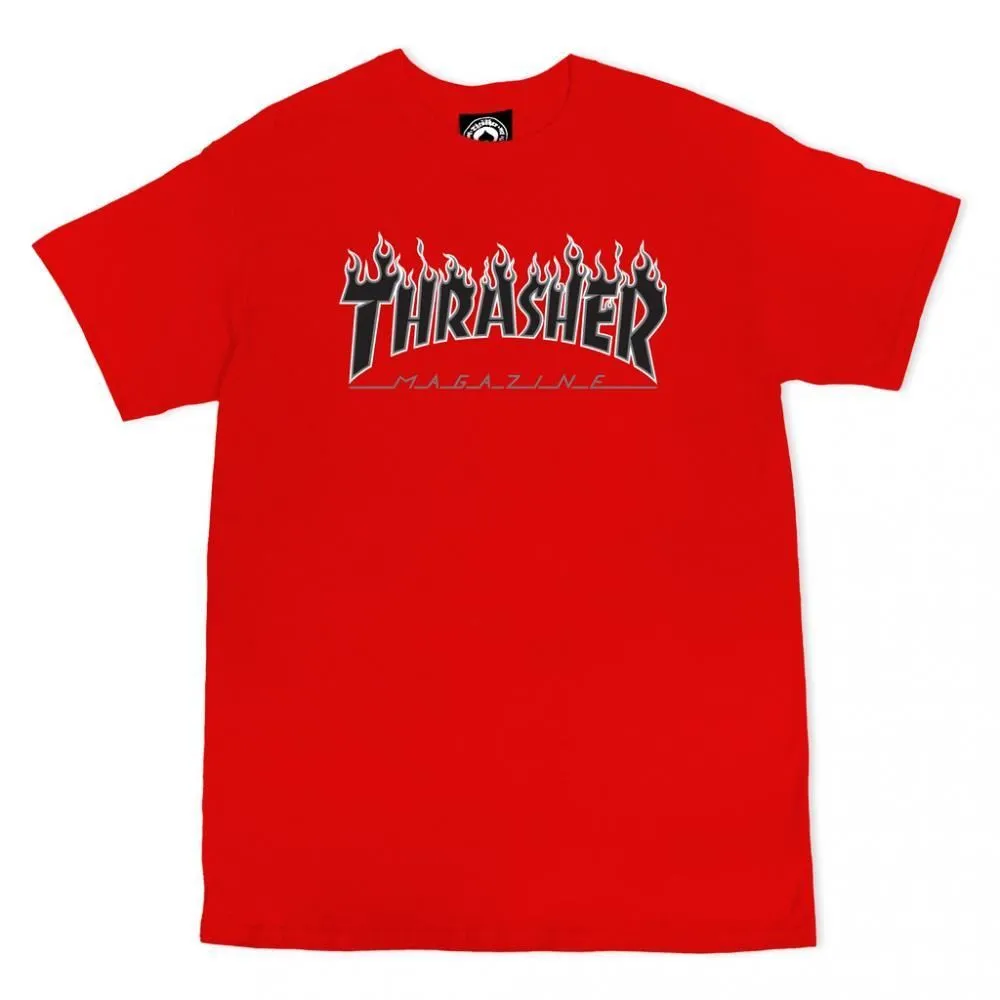 Casual and cool Thrasher Flame Logo T-Shirt - Red