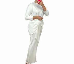 Universal Fit Tie-Front Top & Wide Leg Pant Set In White