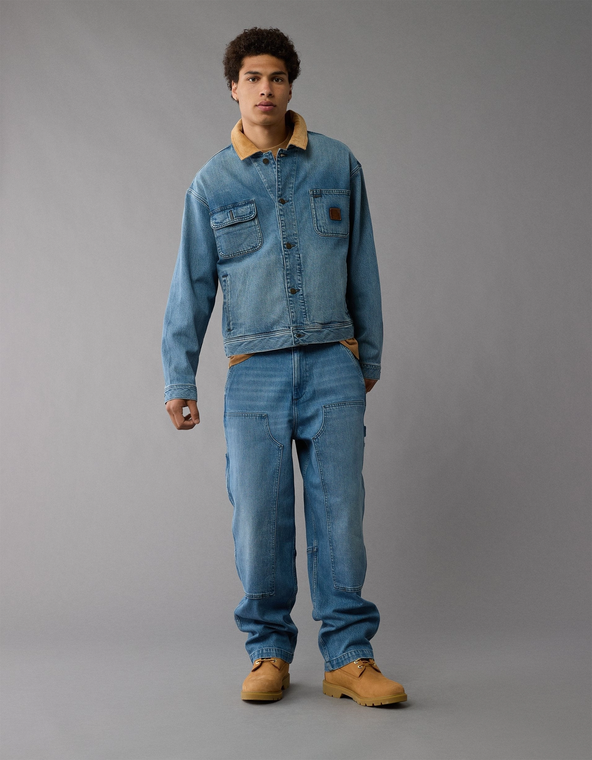 No Fuss Wear Work Meeting Trendy Modern Minimalist Timberland x AE Wide-Leg Denim Work Pant