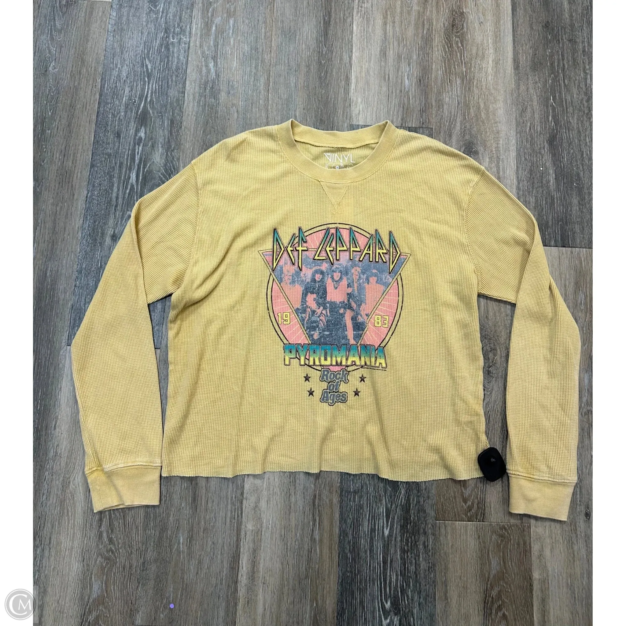 Textured Weave Pattern SelfFabric Binding Top Long Sleeve By Vinyl Icons In Yellow, Size: L