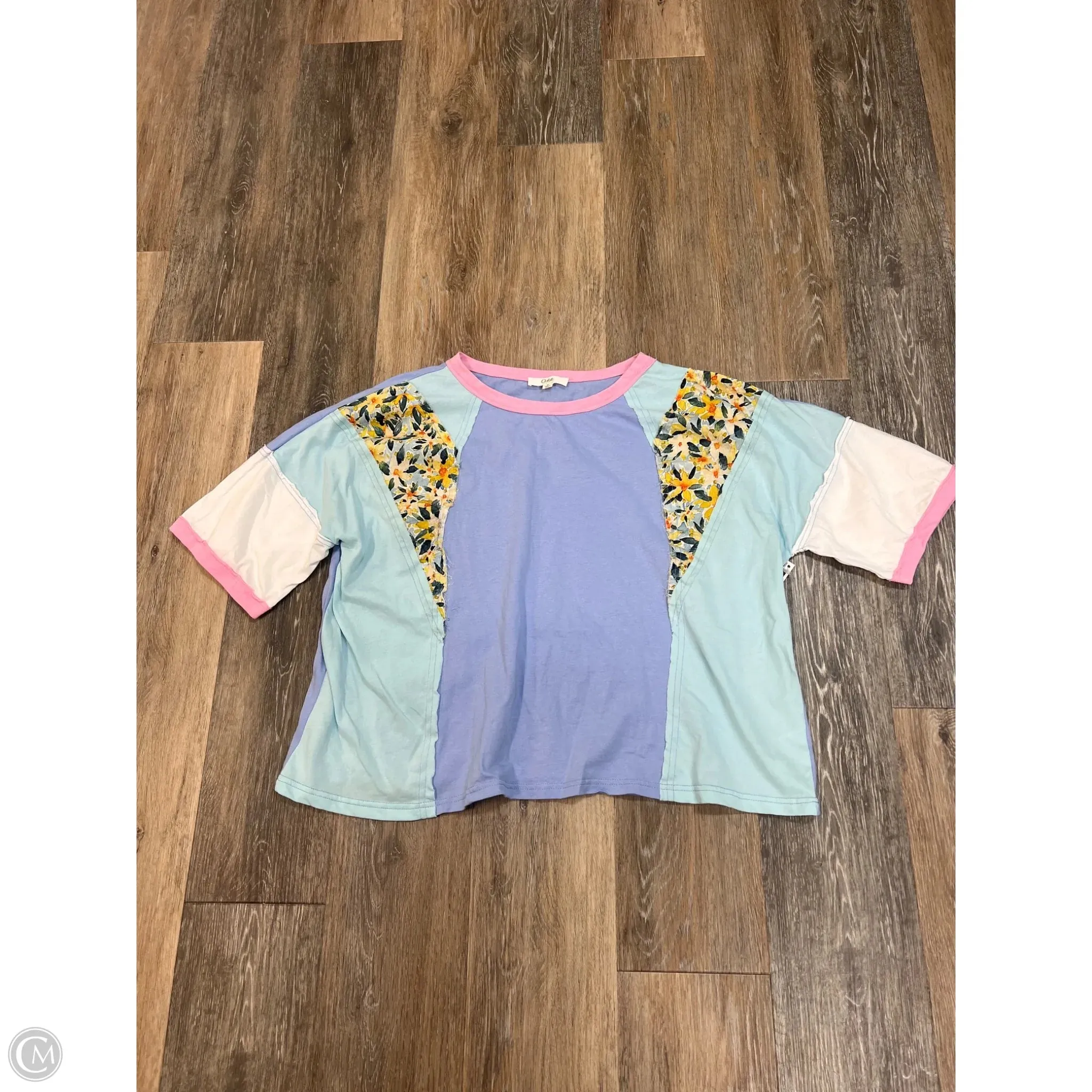 GarmentWashedFinish Top Short Sleeve By Oddi In Multi-colored, Size: M