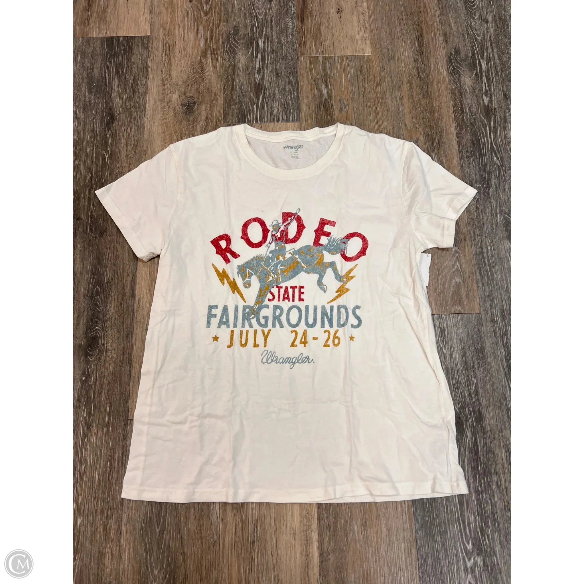 Top Short Sleeve By Wrangler In Cream, Size: M Sustainable Fabric Blend Zero Waste Cut Pattern