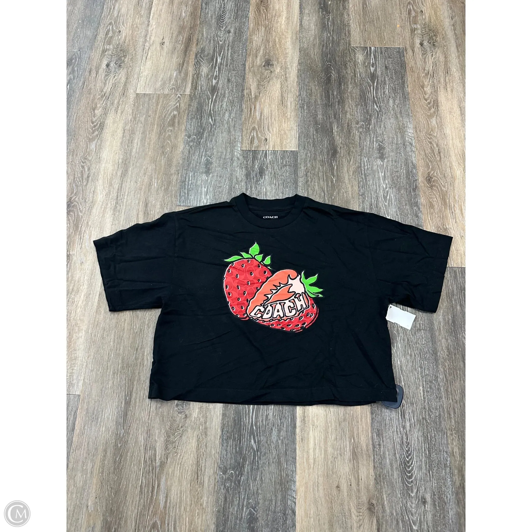 Placket Detailing Slim Silhouette Top Short Sleeve Designer By Coach In Black, Size: S