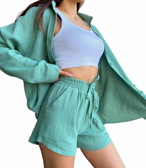 Top And Shorts Lounge Beach Set In Aqua Organic Cotton Blend
