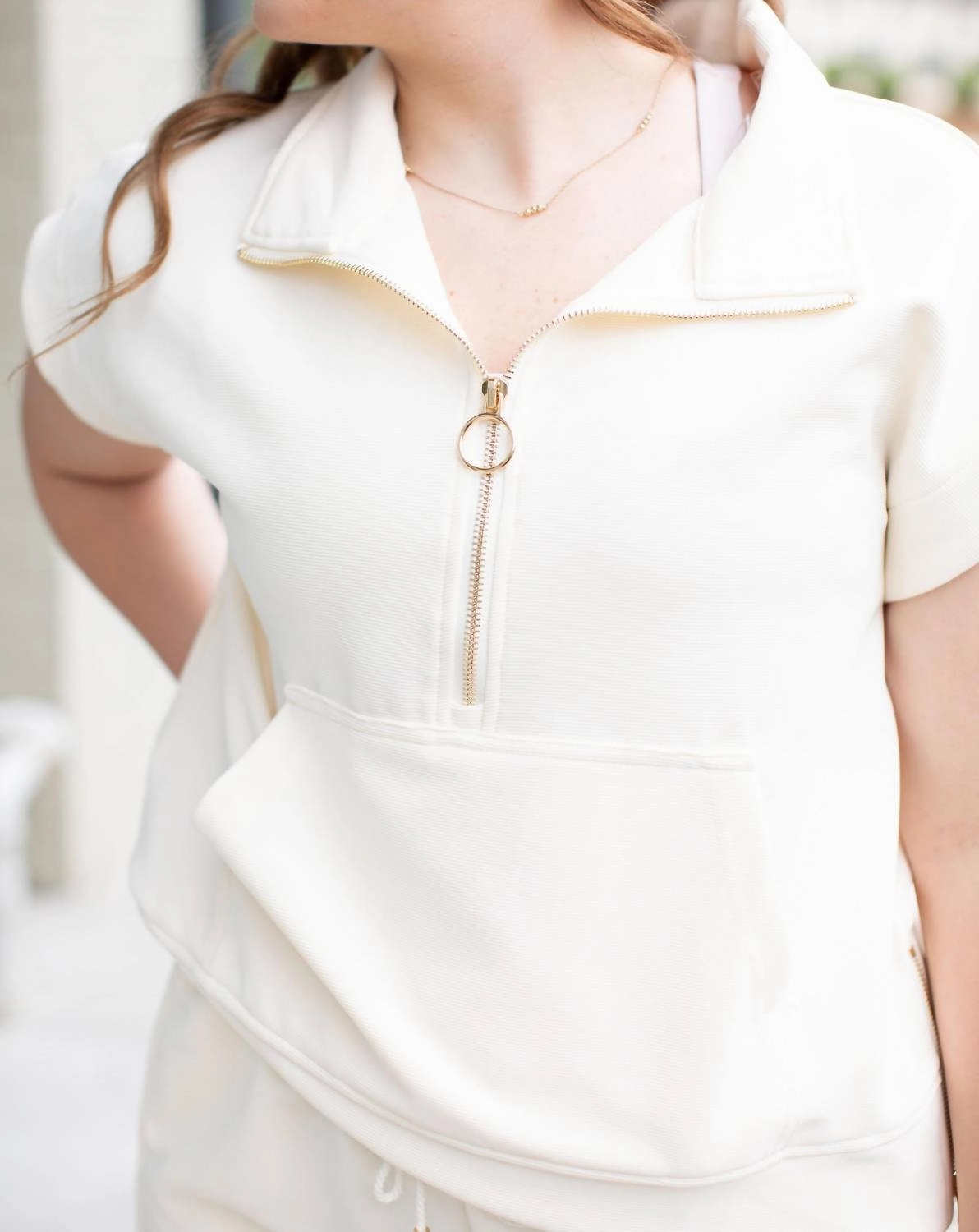 Cozy Fleece Backing Top With Shorts Set In Cream