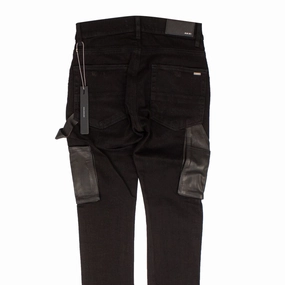 Black Denim Leather Workman Pants Easy Match Effortless casual
