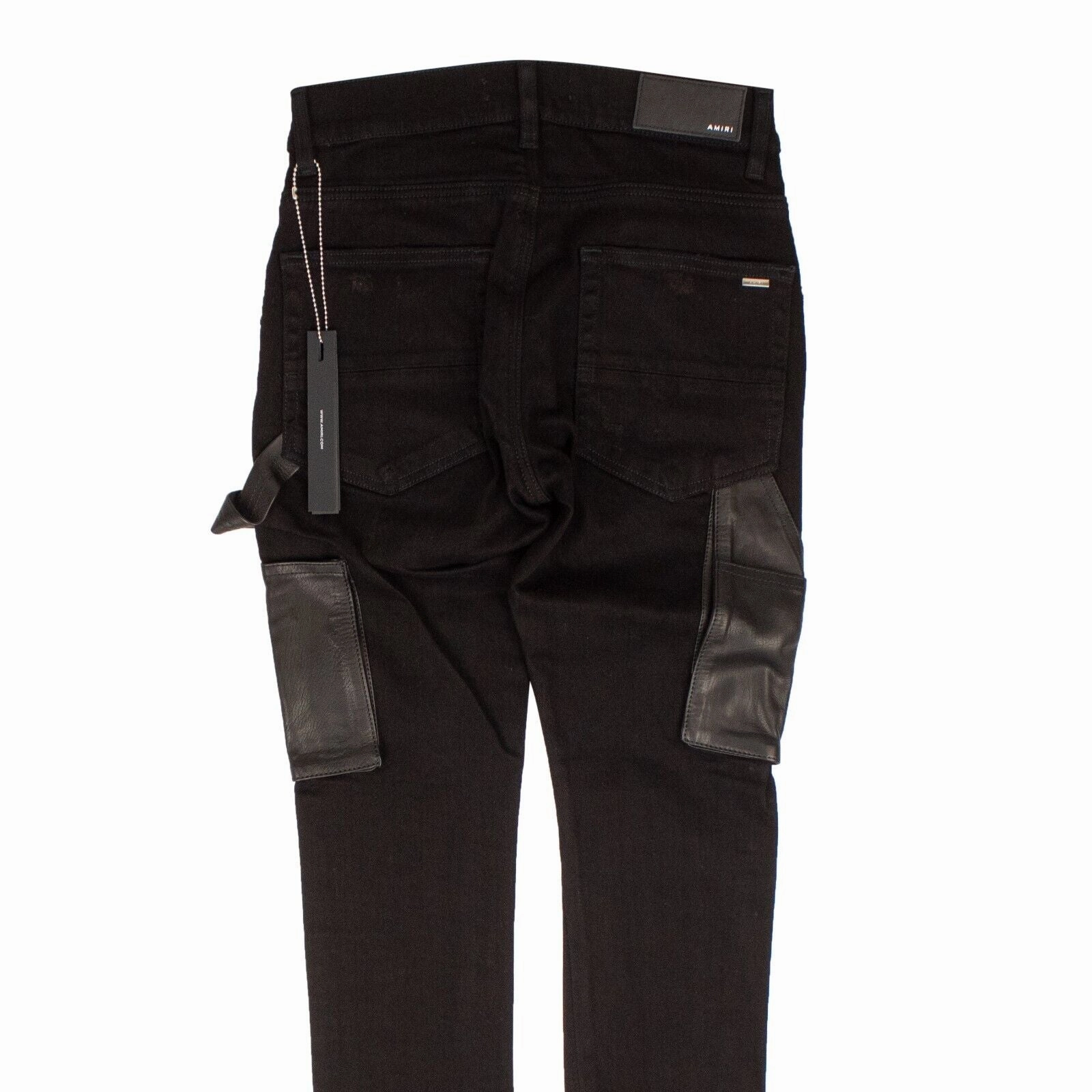 Durable Fabric Cool Classic Black Denim Leather Workman Pants