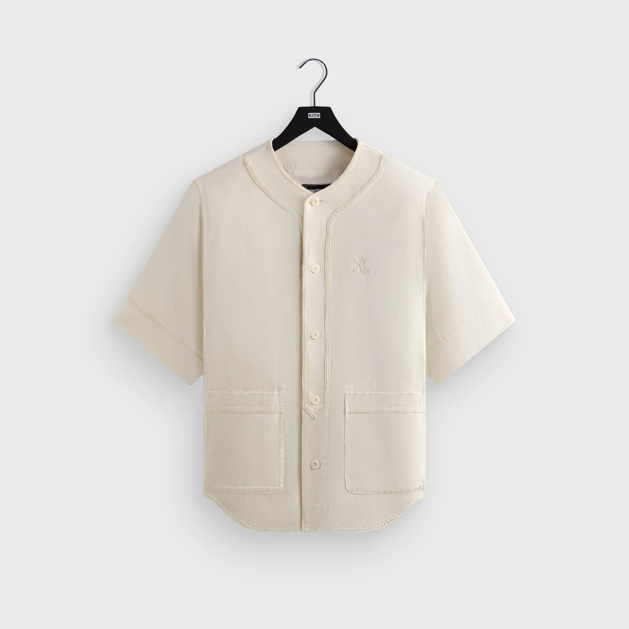 Sweat-Absorbing Kith Washed Denim Willis Baseball Shirt - Sandrift