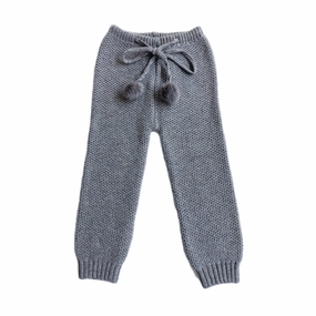 Adjustable Belt Loops Honeycomb Grey Knit Cashmere Pom Pants