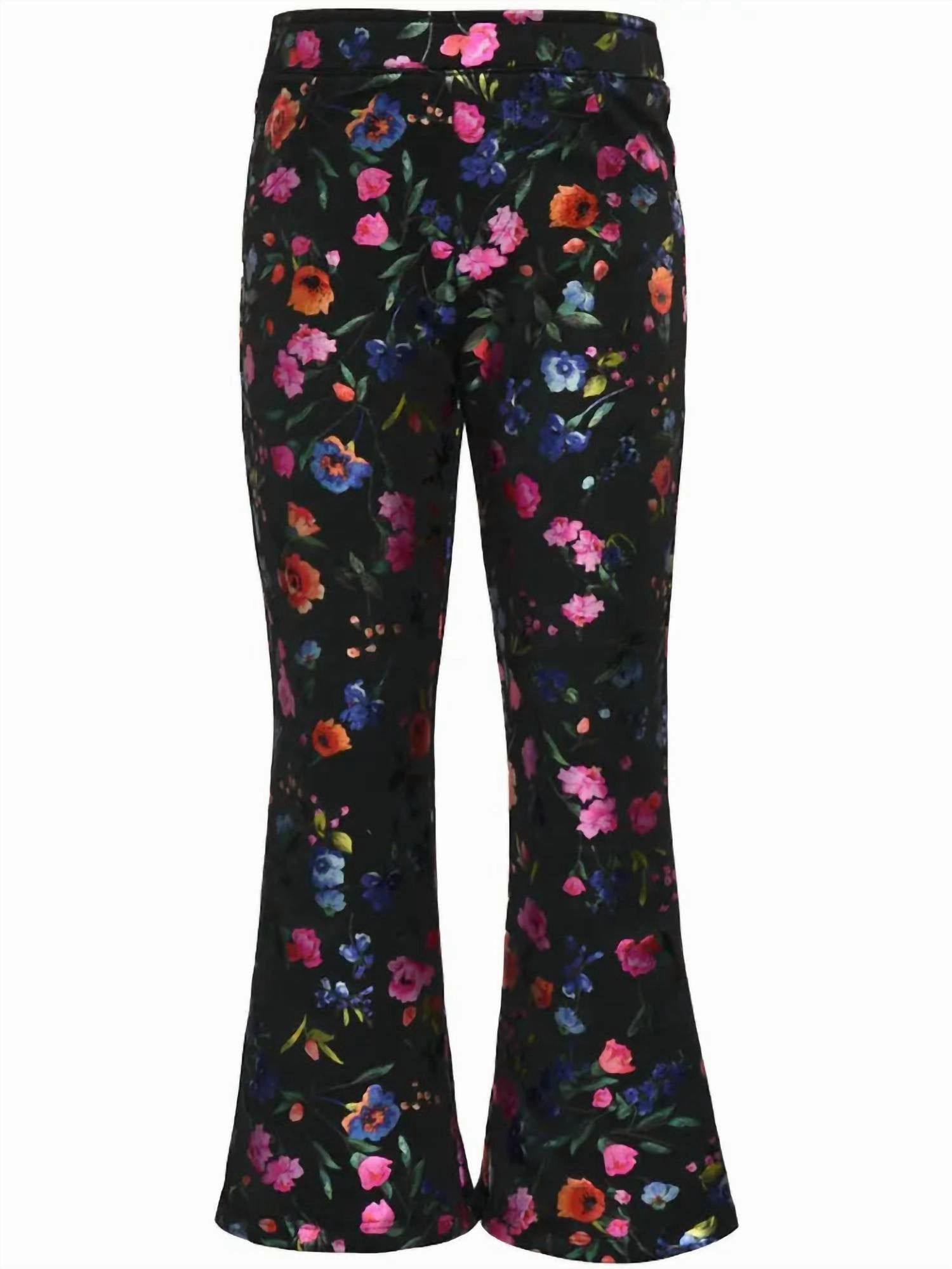 Girl's Foil Flower Wide Leg Jeggings In Black / Multi Flexible Comfort
