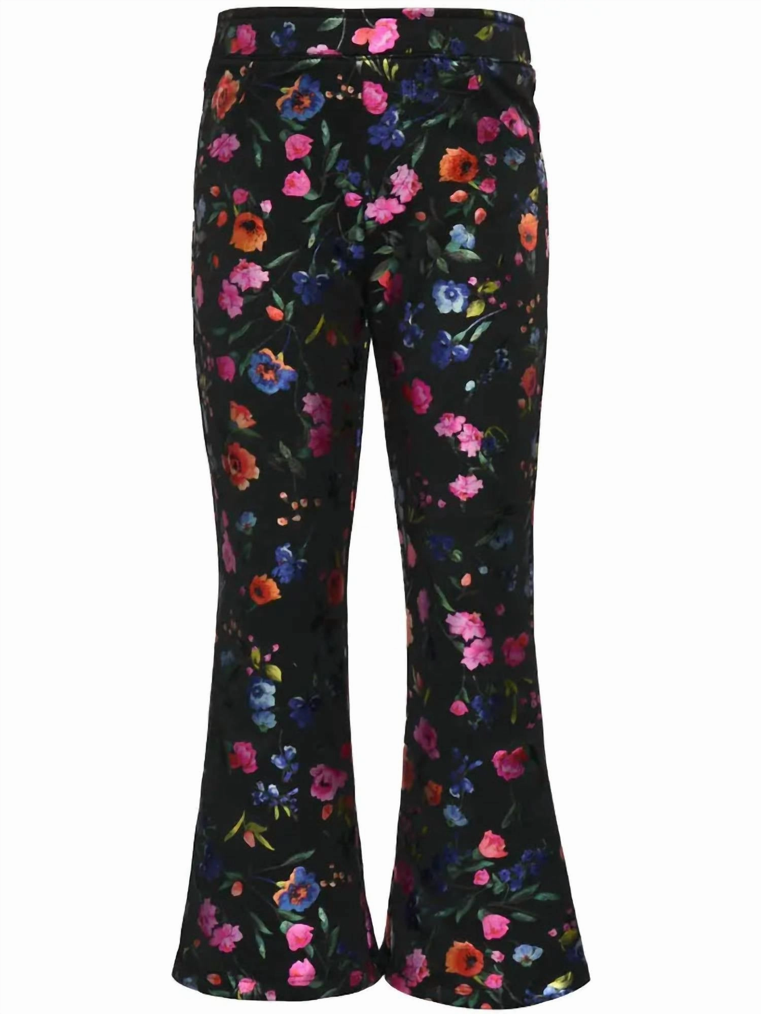 Girl's Foil Flower Wide Leg Jeggings In Black / Multi Cozy Stretch