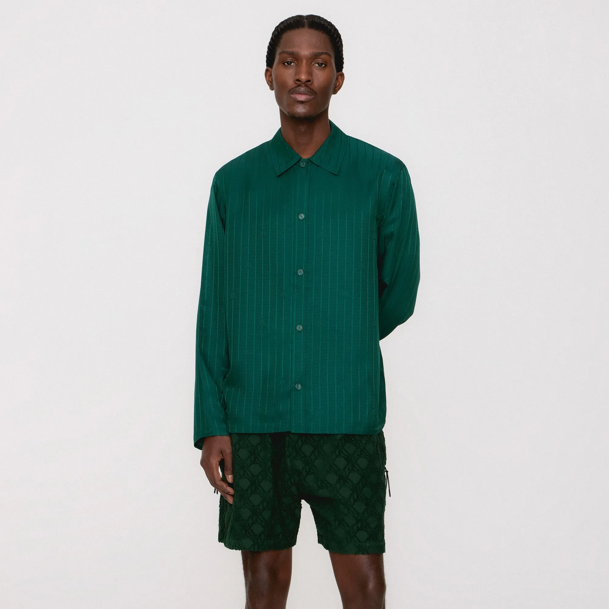 stain resistant coating Kith Crest Logo Boxy Collared Overshirt - Fairway