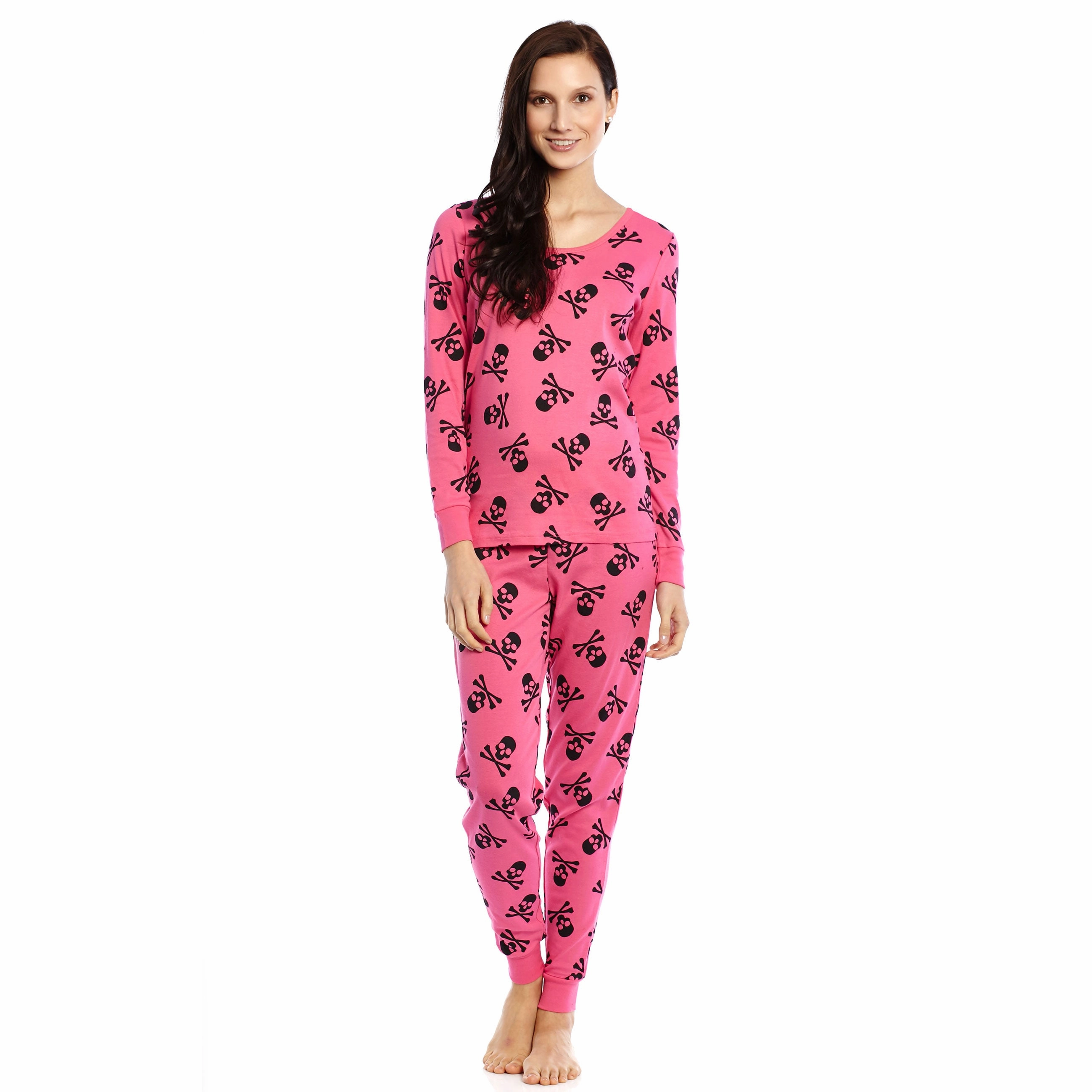 Womens Two Piece Cotton Pajamas Pink Skulls Eco Friendly Dye