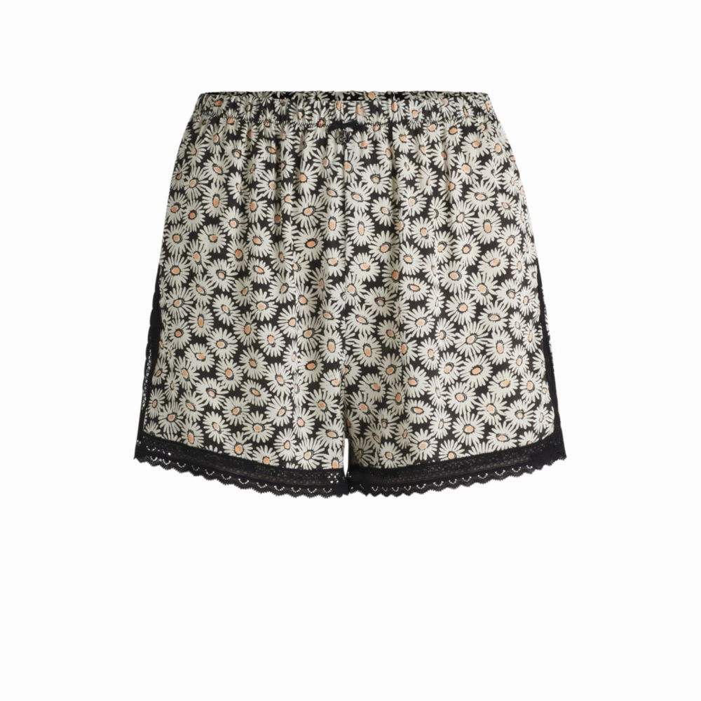 Easy Care Material Drop Shoulder Construction Lace-trim pajama shorts in satin