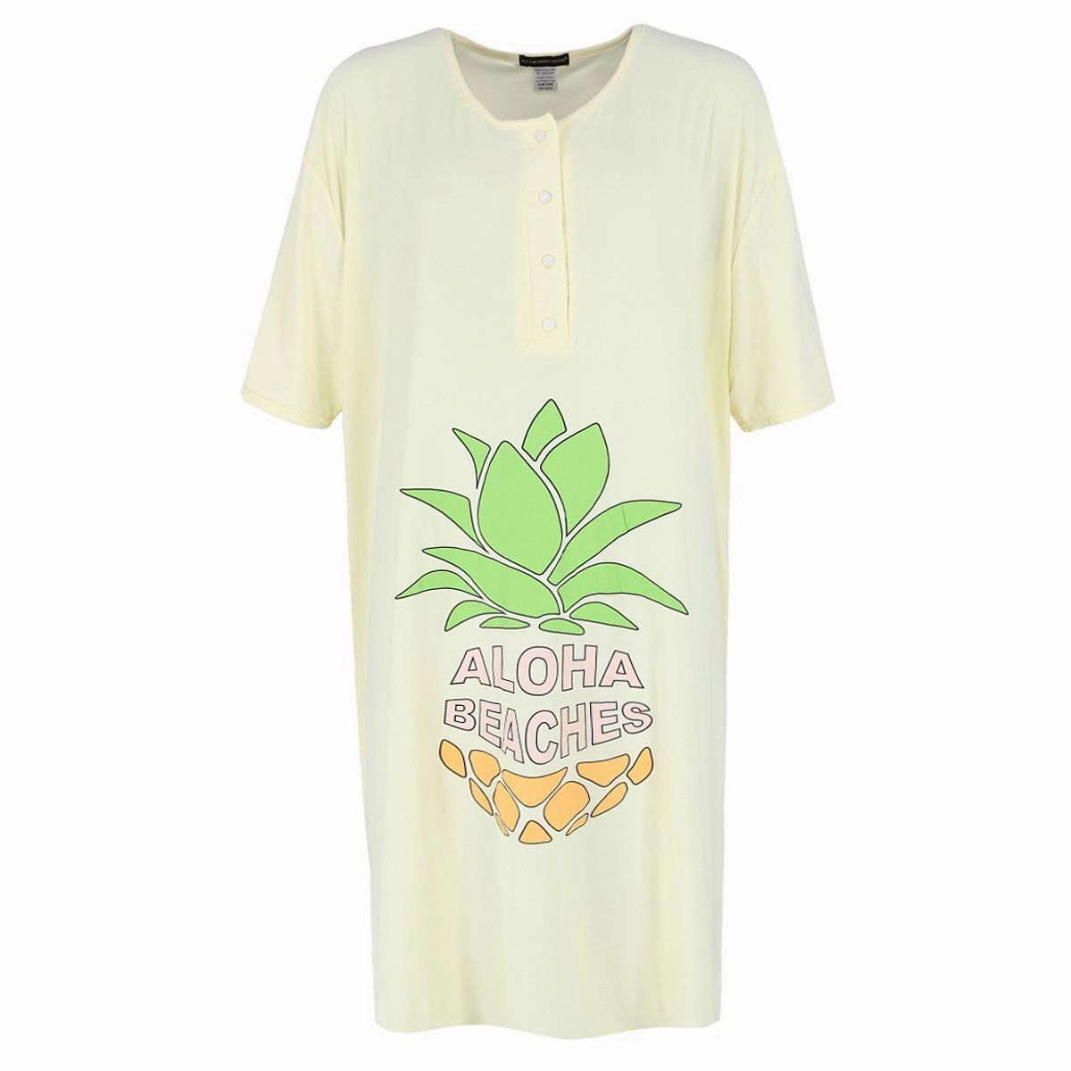 Wide Collar Textured Ribbed Collar Women's Aloha Beaches Short Sleeve Night Shirt
