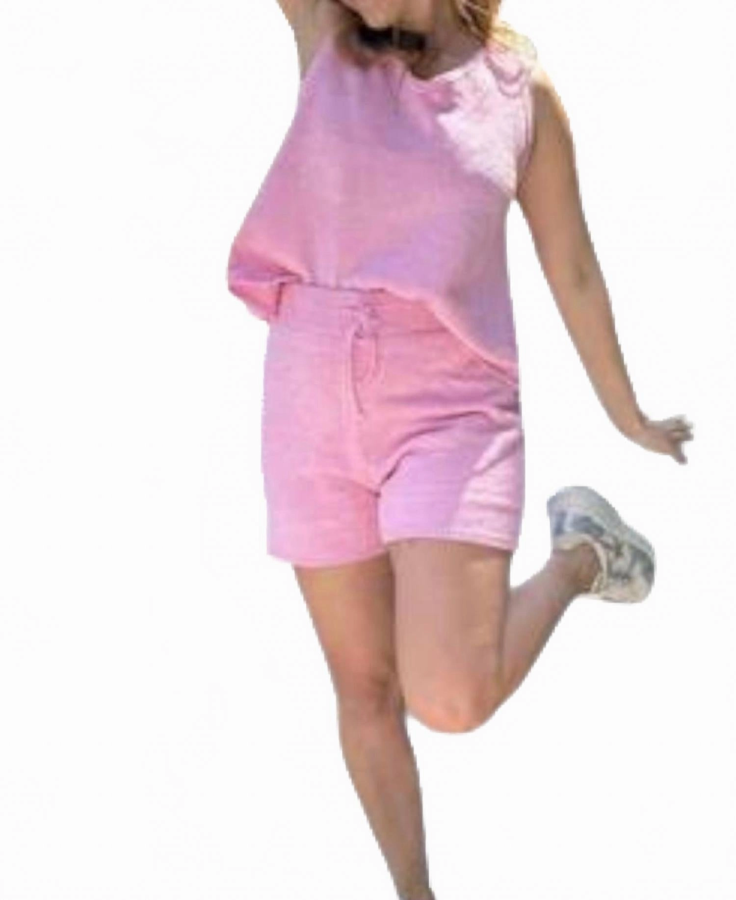 Two-Piece Loungewear Set In Pink Adjustable drawstring Flexible Ribbed Cuffs