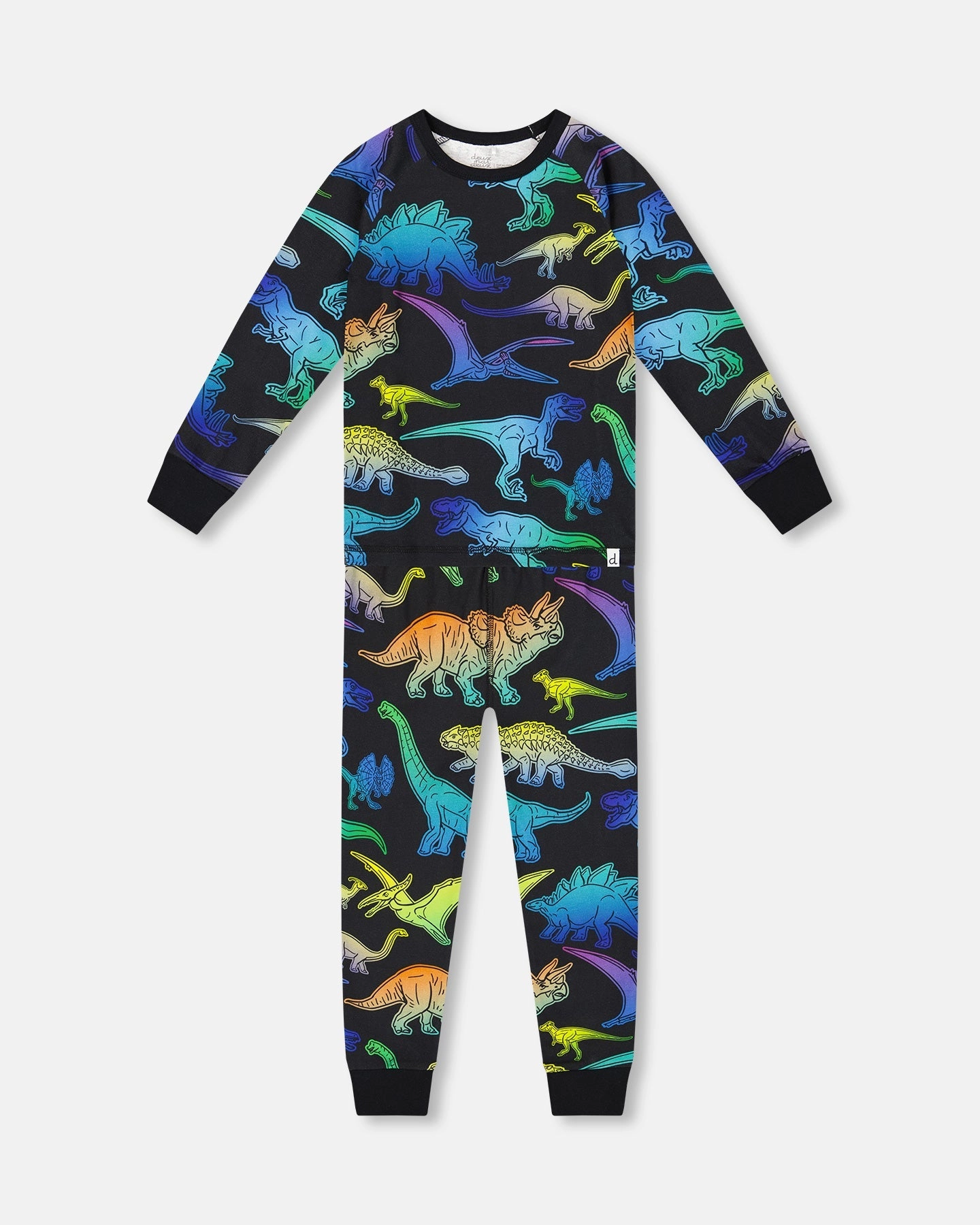 Convertible Features Two-Piece Organic Cotton Pajama Set Black Dinosaur Print