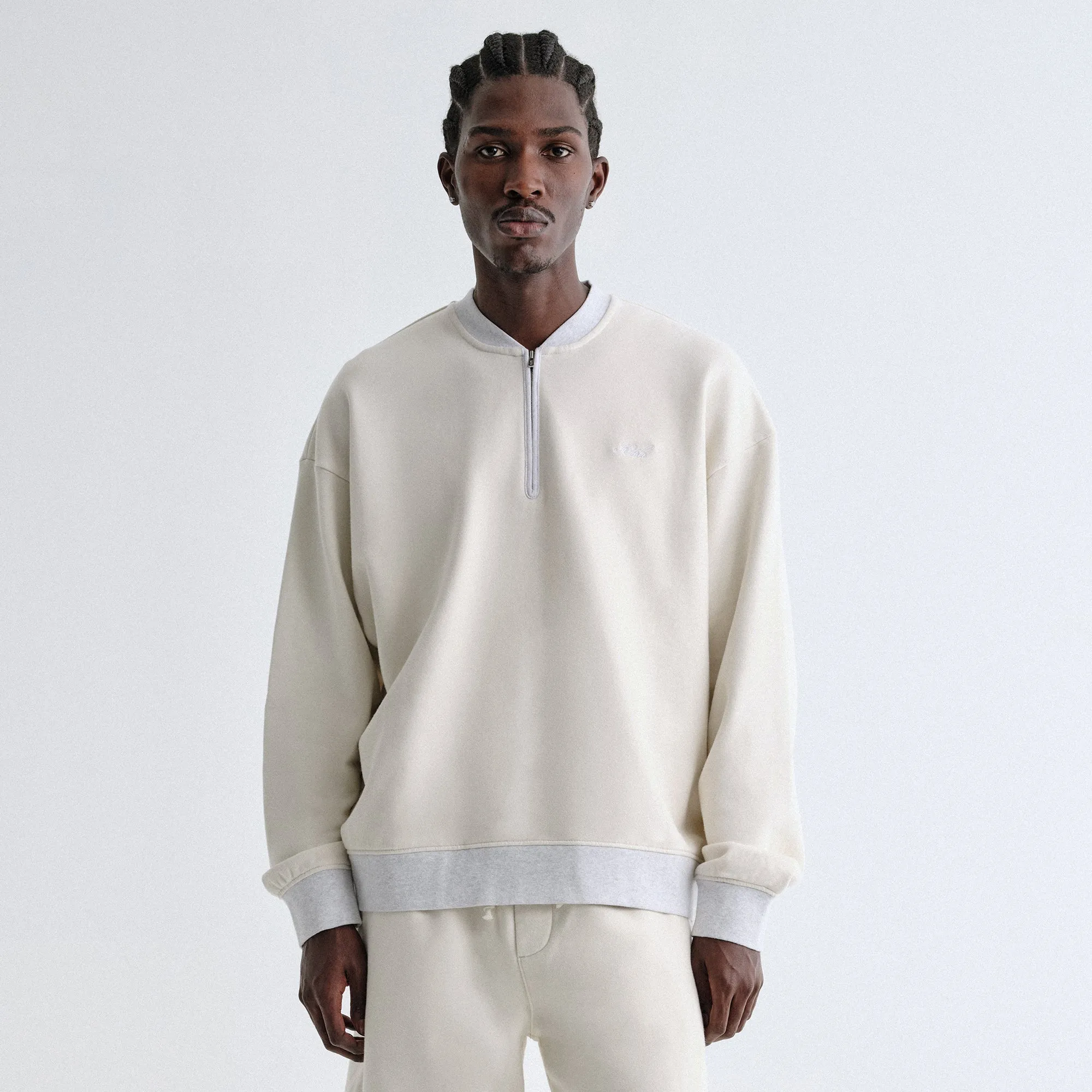 Kith Quarter Zip Terry Nelson Crewneck - Sandrift Comfy Fit Fashion Knit