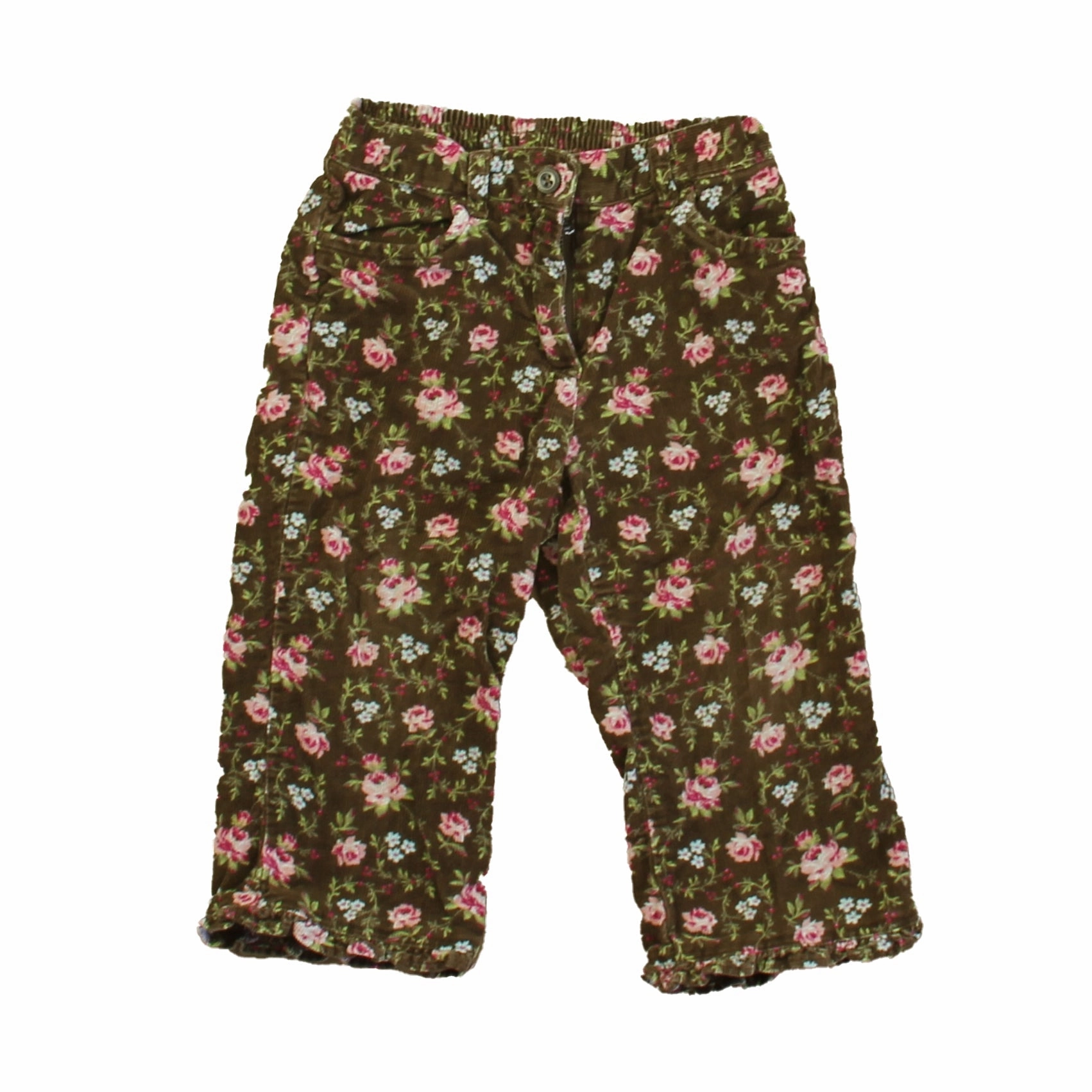 Sweat Wicking Lining All Day Use Janie and Jack Girls Brown Floral Corduroy Pants