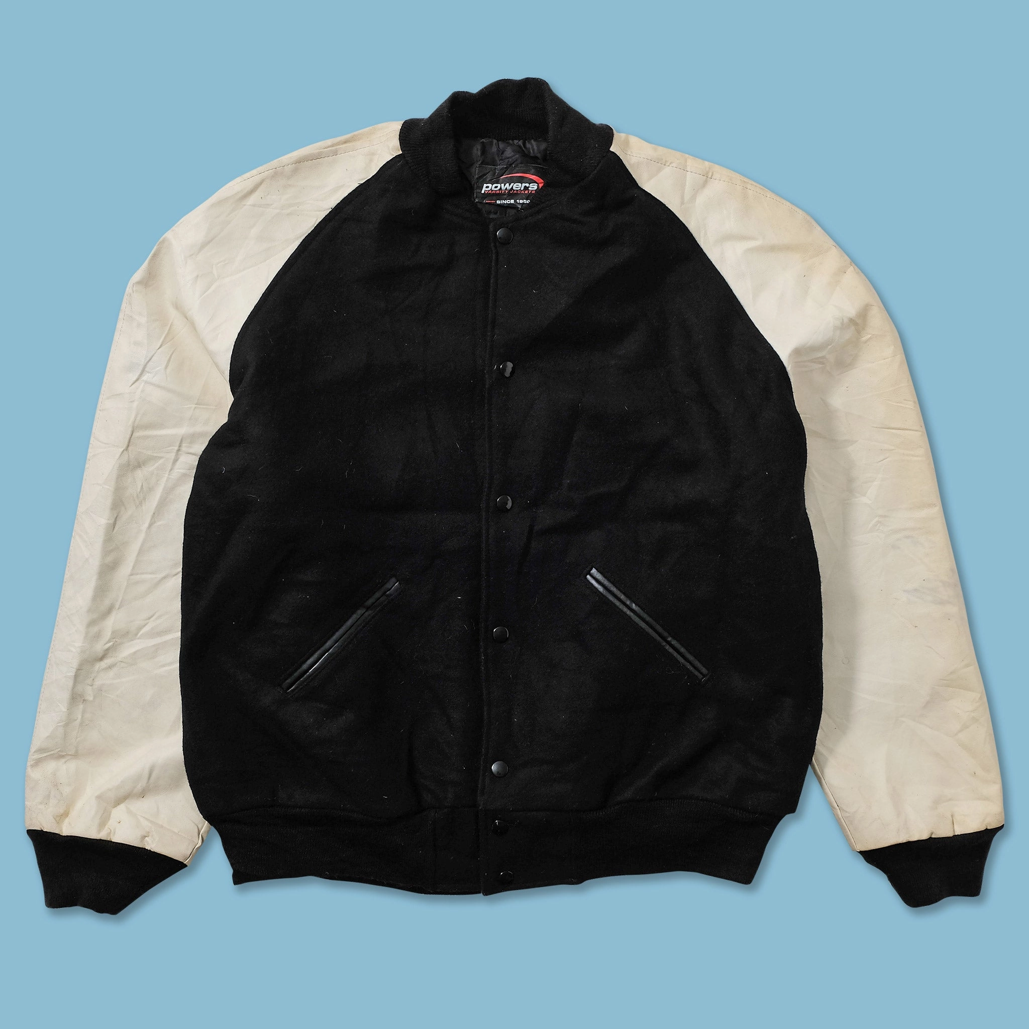 Smooth Finish Good Material Vintage Wool Leather Varsity Jacket Large