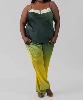Plush Fleece Lining Ombre Pajama Set In Green