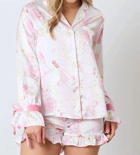 Minimalist Stitching wrinkle free finish Satin Champagne Pajama Top In Light Pink
