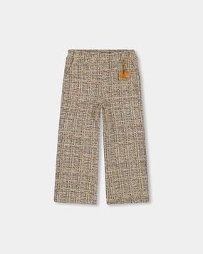 Soft and Stretchy Tweed Flare Pants Beige and Black