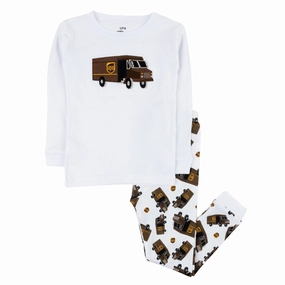 FadeResistant Color Fade Resistant Dye Kids Two Piece Cotton Pajamas UPS White