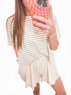 Cozy Feel Pin Stripe Butter Poplin Short Set In White