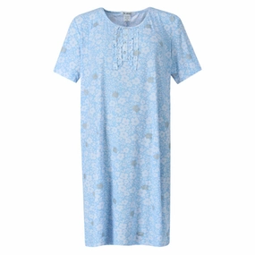 Seamless construction Double Layered Collar Women's Plus Size Flower Henley Short Sleeve Sleep Gown