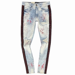 Urban Style Flexible Waistband Men's Ross Vegas Striped Denim 2.0 Jeans In Fire Red