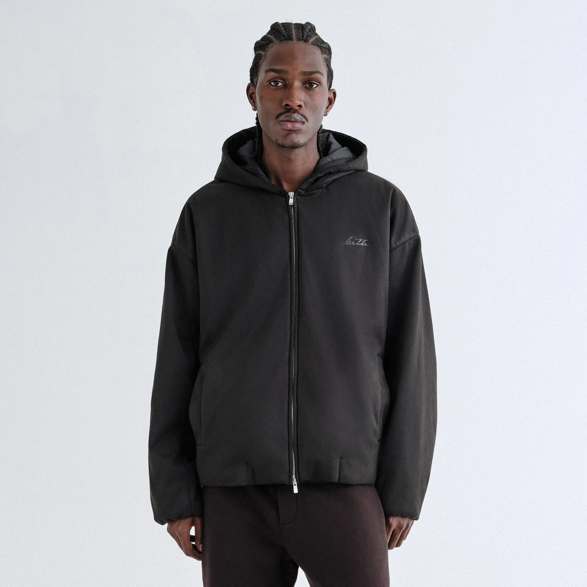 Kith Washed Microsuede Puffed Jaysen Hoodie - Black Nordic style Abrasion Resistant Fabric