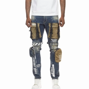 Denim Utility Jeans In Alley Blue Multi Pocket Utility Athlete Fit High Quality