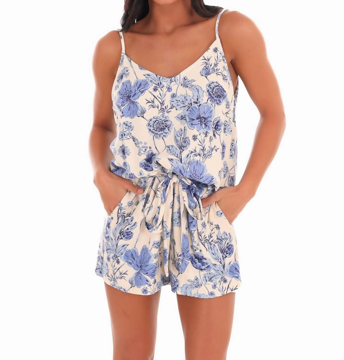 As It Was Floral Two Piece Set In Blue Machine Washable Fabric