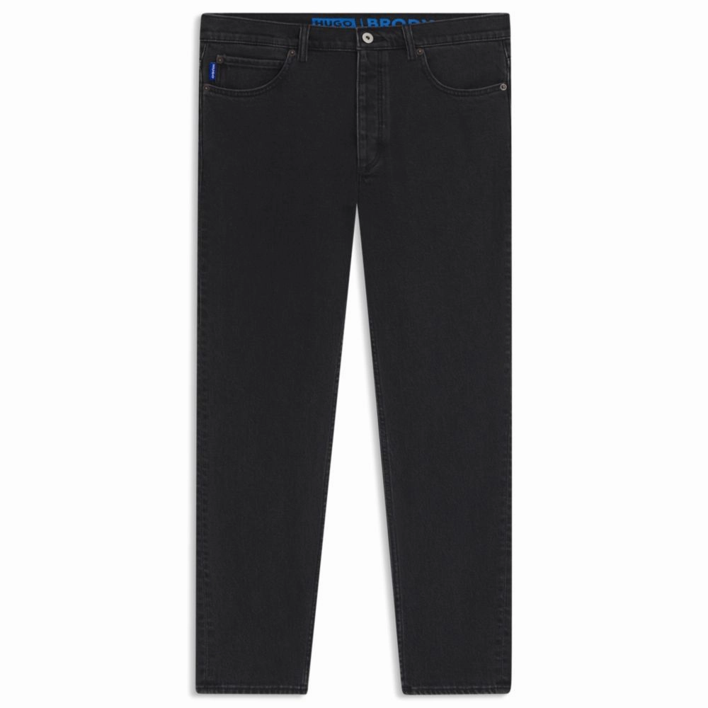 Tapered-fit jeans in grain-effect black denim Stretch Minimalist Modern Fit