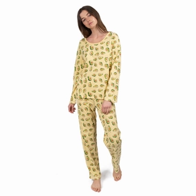 Womens Two Piece Cotton Loose Fit Pajamas Avocado Hypoallergenic fabric