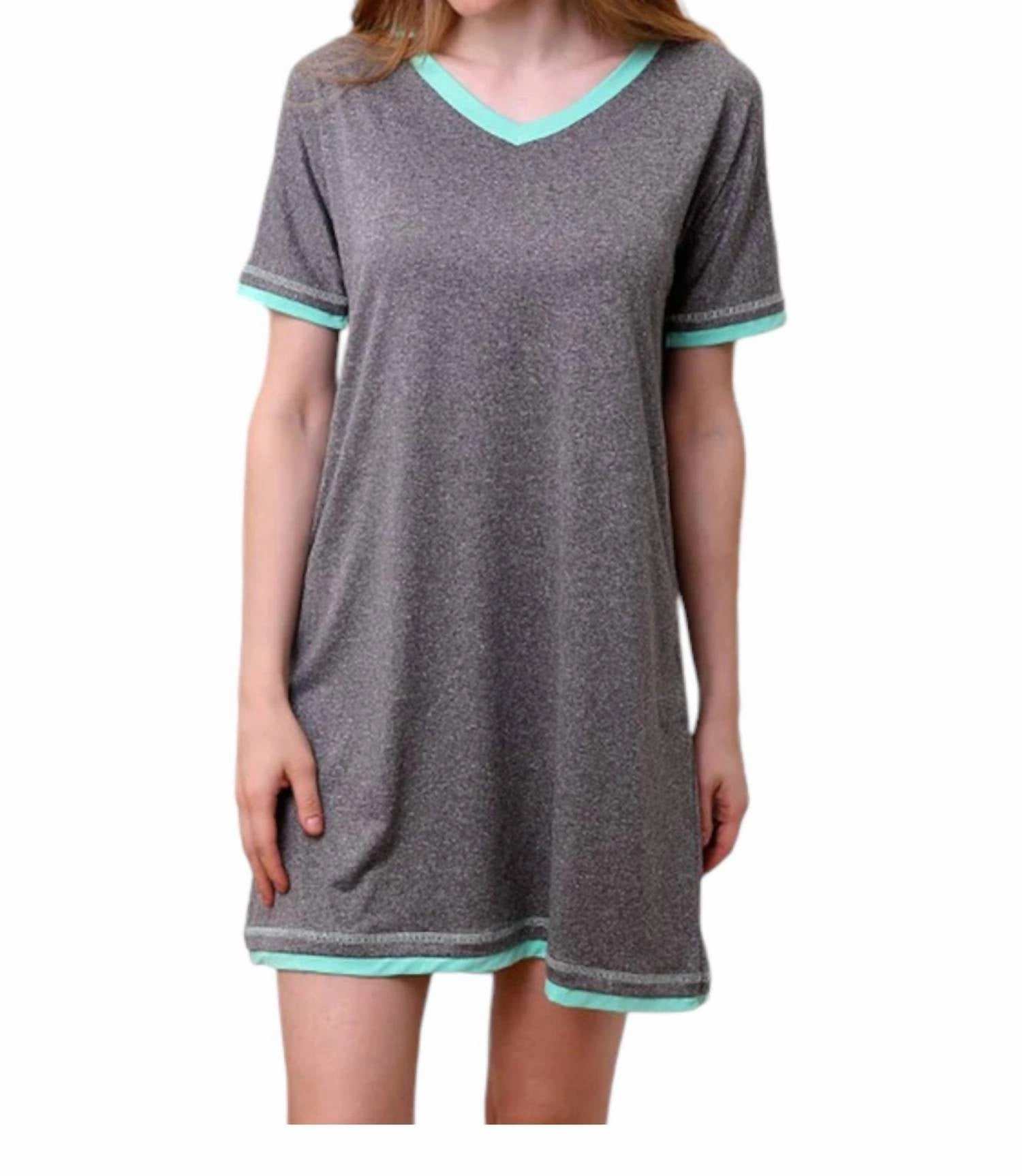 V-Neck Short Sleeve Sleepshirt In Teal Temperature Regulating Material
