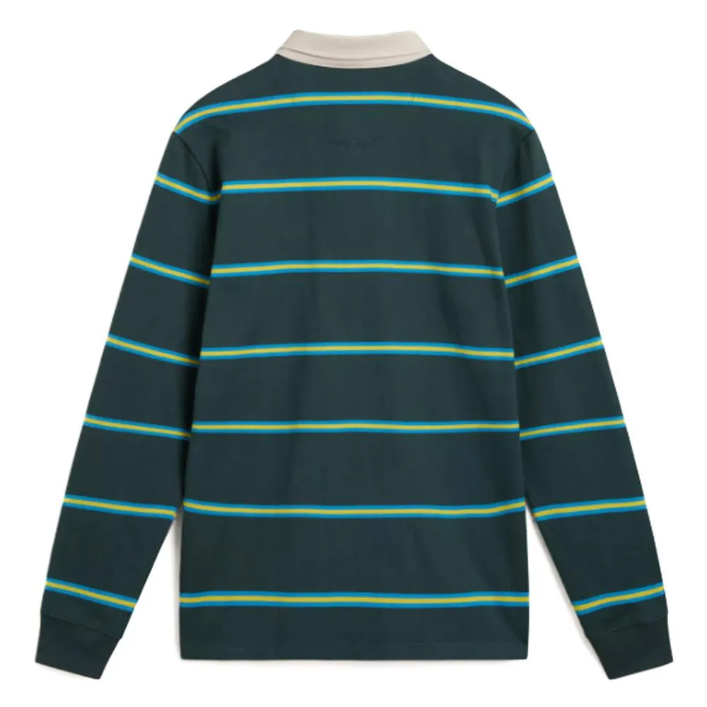Vans Gatewood Rugby Stripe Long Sleeve Polo - Green Gables Adjustable Hem Beach Wear