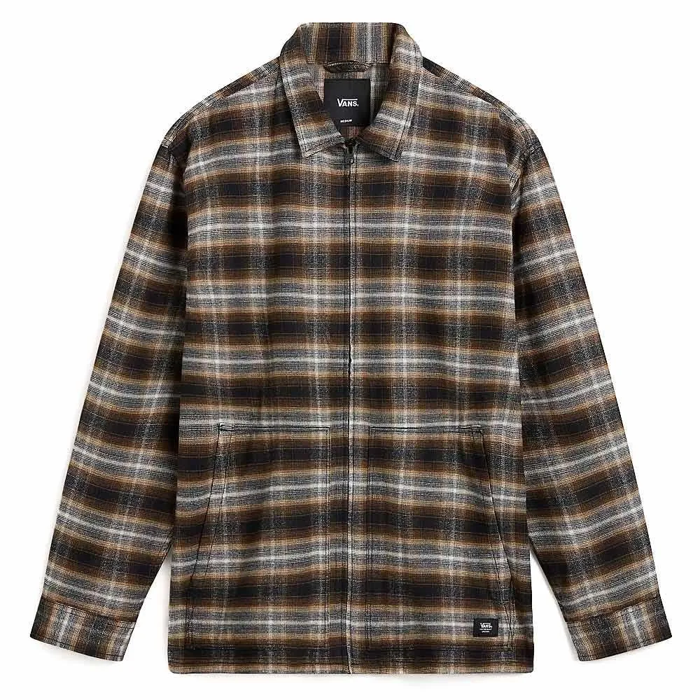 Vans Montwood Zip Flannel Shirt - Black and Sepia Anti Static Fabric Winter Layering