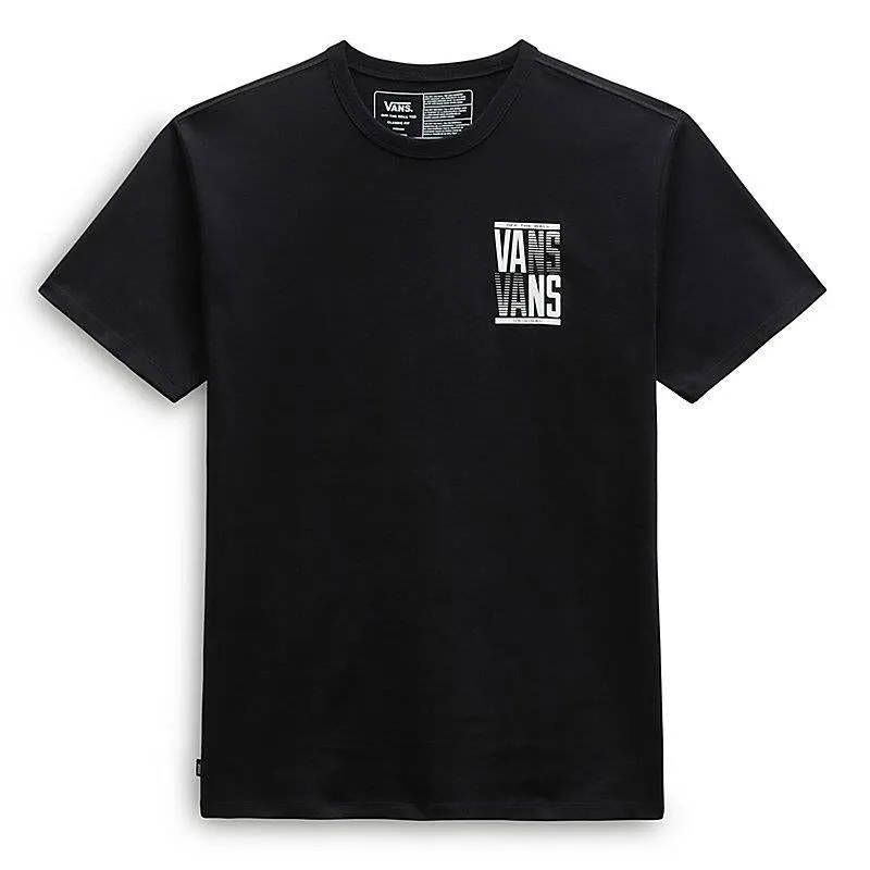 Reinforced Shoulder Stitching Fashion Layer Vans Off The Wall Stacked Typed T-Shirt - Black