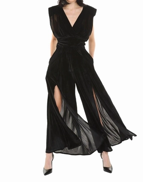 Velvet Top And Pant Set In Black Double Layered Hem