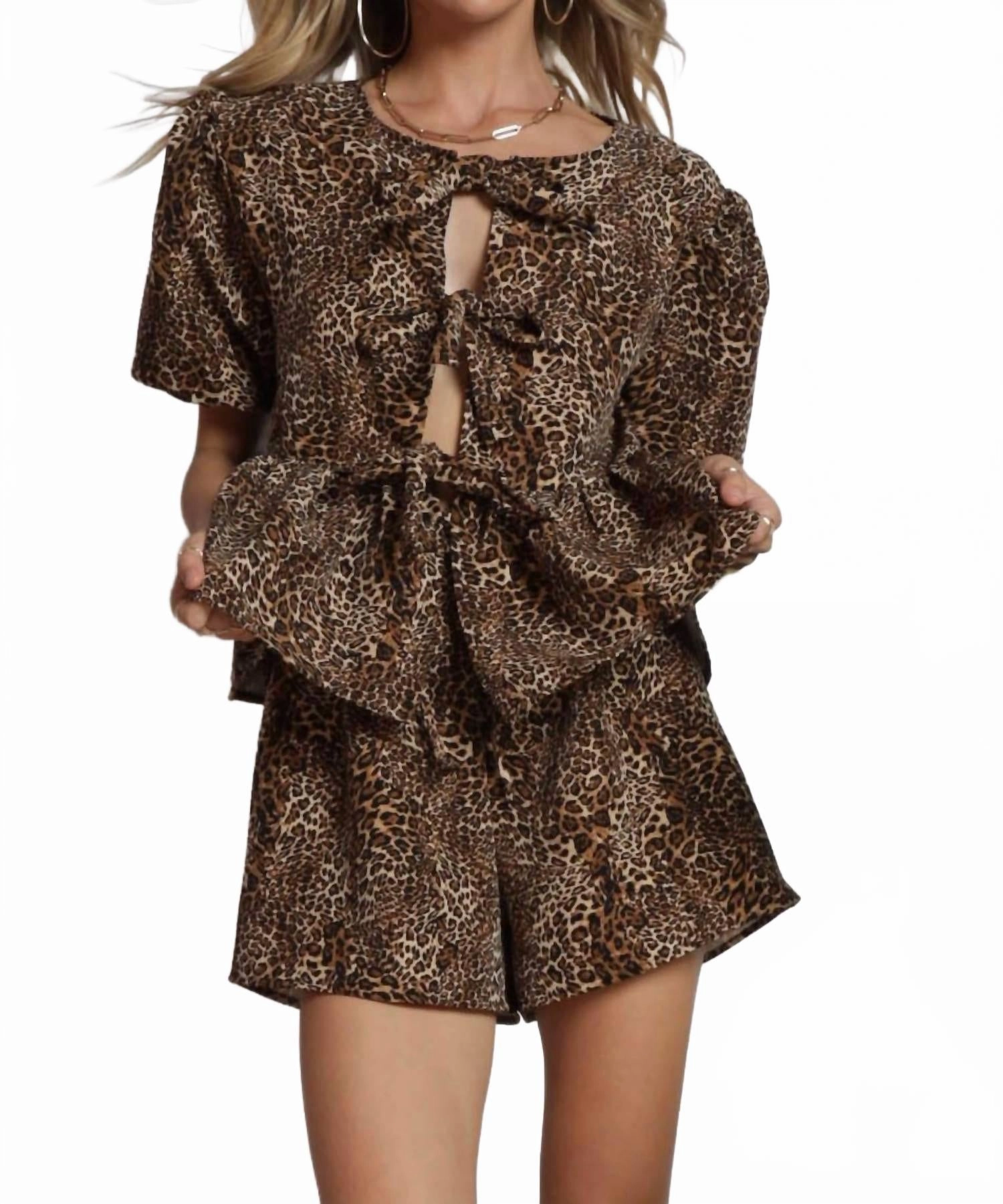 Venita Leopard Print Short Set Tencel Blend Midweight Knit
