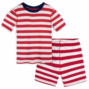 Non Restrictive Fit Mightly Unisex Red Stripe 2-piece Pajamas