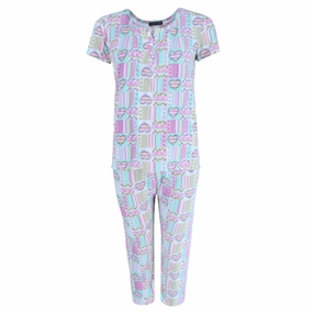 Women's Patchwork Hearts Capri Set MachineWashable Fabric