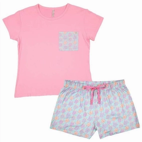Wide Collar Pajama Lounge Set In T-Shirt Turtle