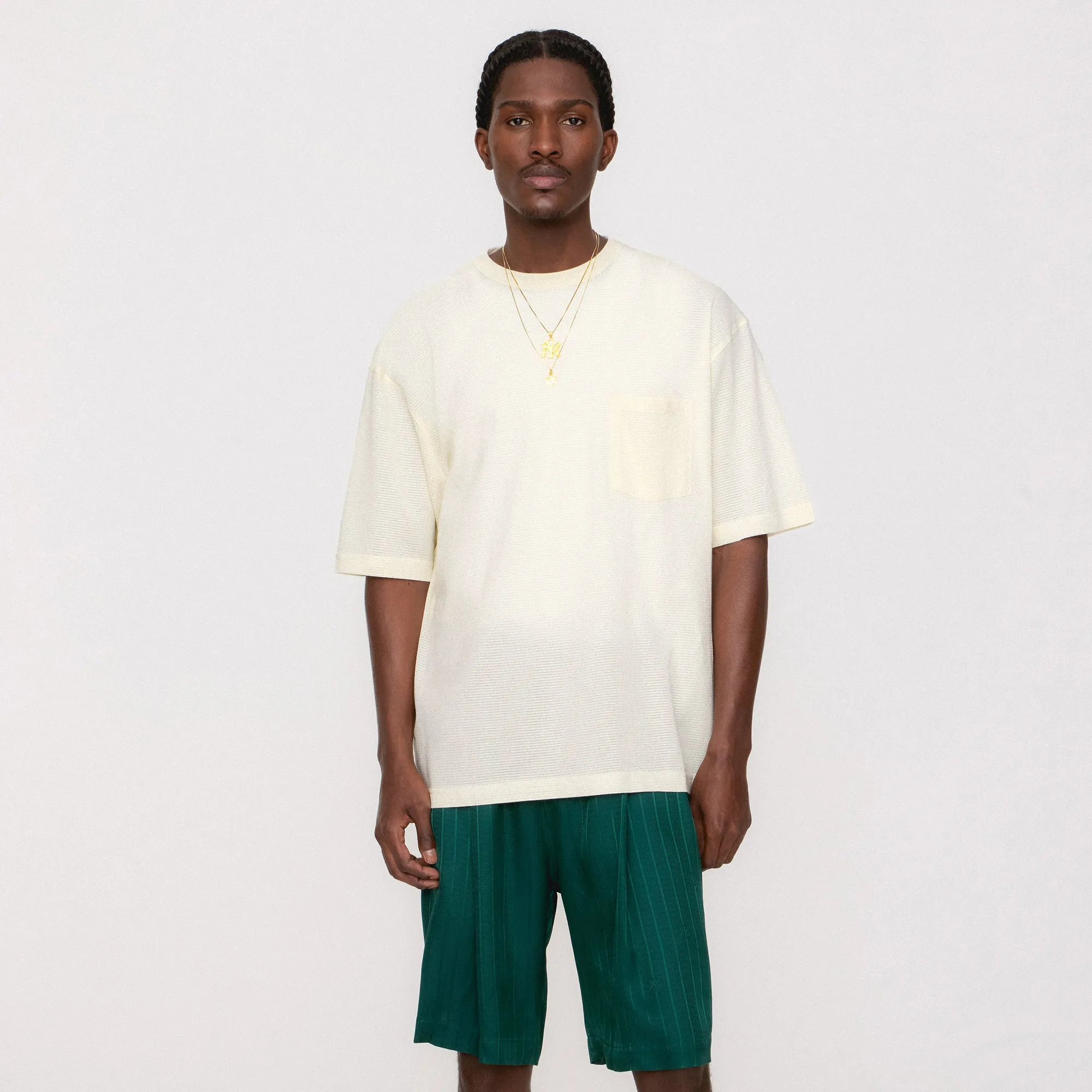 Anti microbial coating Short Sleeve Kith Pointelle Mesh Leonard Pocket Tee - Sandrift