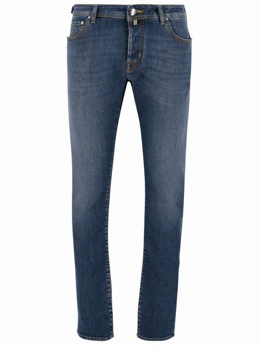 Stretch Cotton Blend Denim Jeans Multi Layer Knee Reinforcement