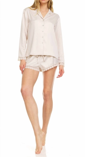 Victoria Charmeuse Notch Short Set In Parchment High Rise Fit Breathable Knitwear